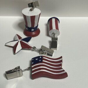 Patriotic American Tablecloth Weights Clips Set 4  Flag Hat Star Firework 1.5"